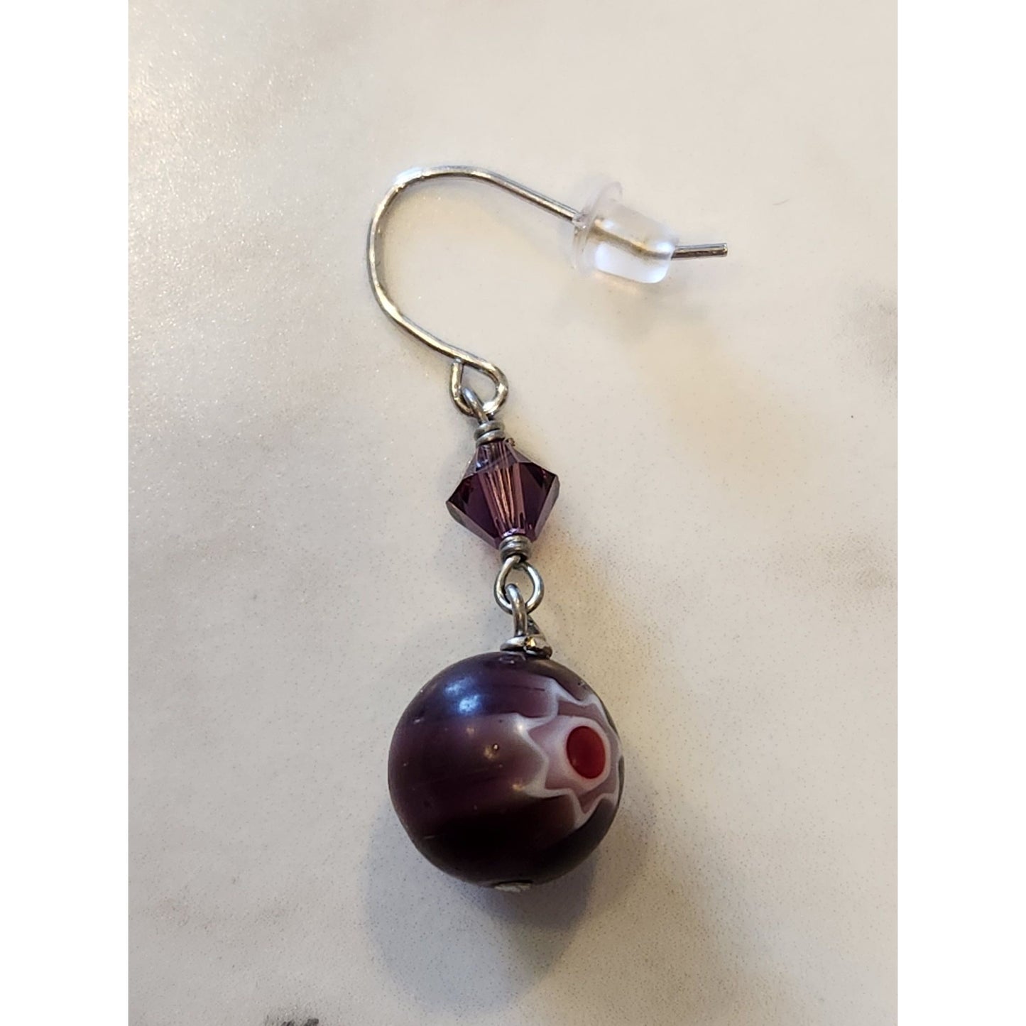 Sterling Silver Earrings With Crystalized Swarovski Elements & Purple Beads