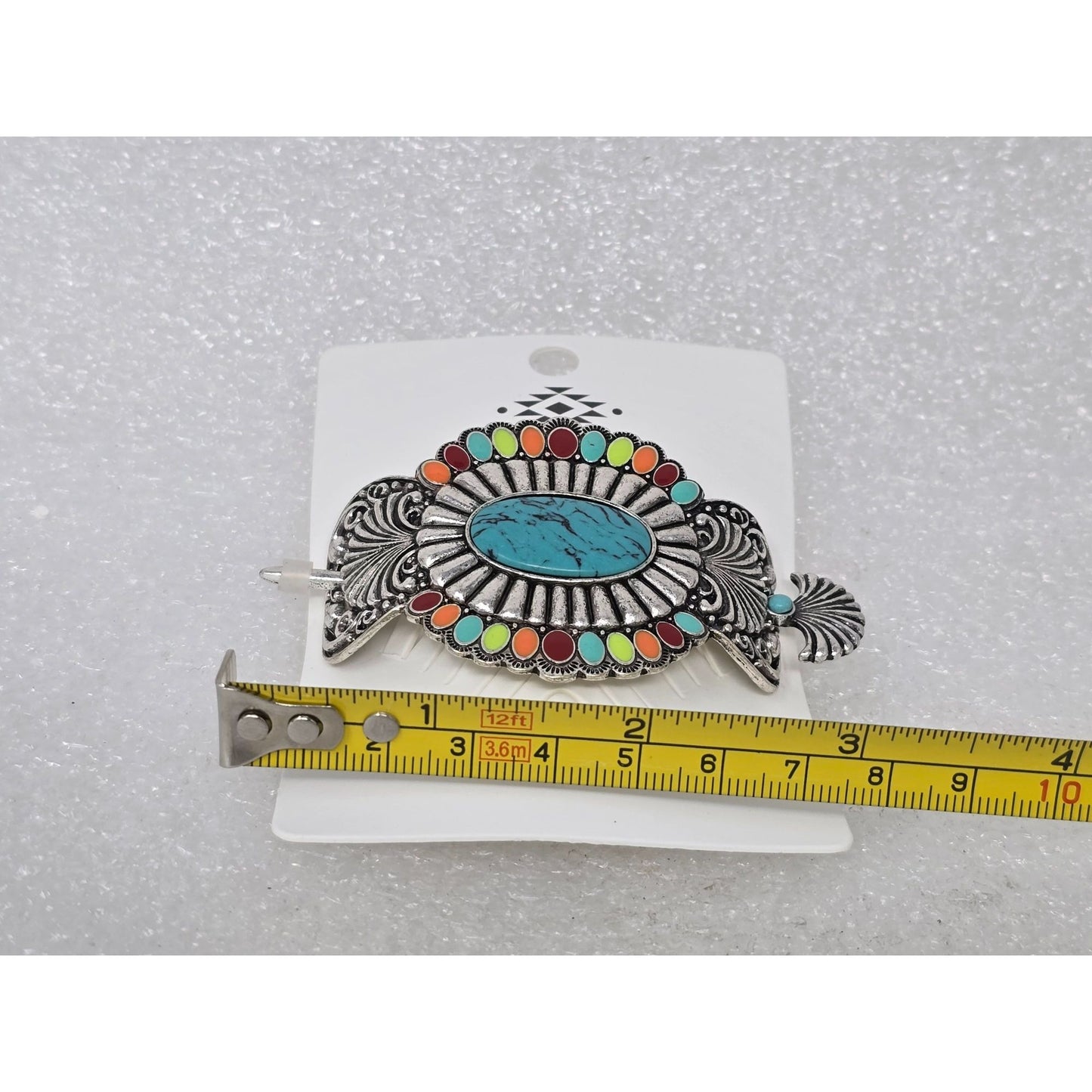 Western Style Silver Tone & Faux Turquoise Multicolor Hair Clip Barrette