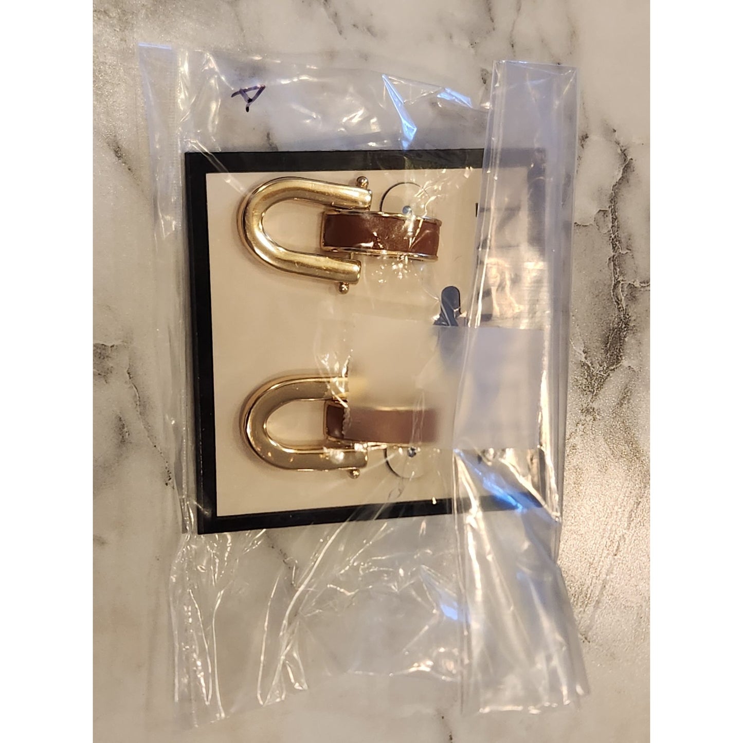 Gold-Tone & Brown Napier Faux Leather Hoop Earrings