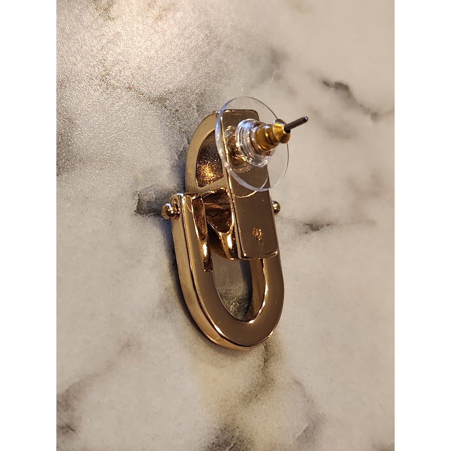 Gold-Tone & Brown Napier Faux Leather Hoop Earrings