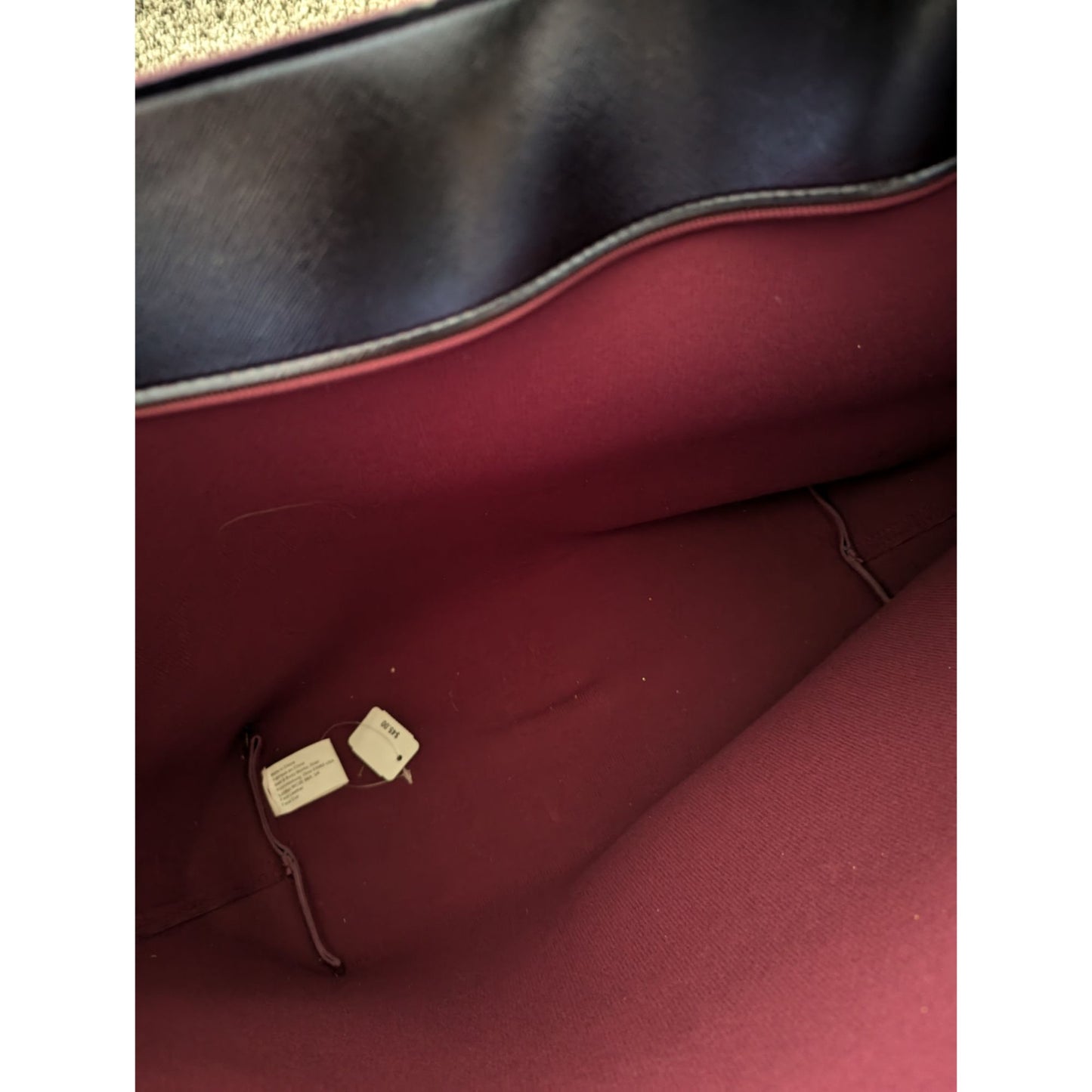 Black Faux Leather Tote Removable Gold Pouch & Burgundy Lining Bath & Body Works