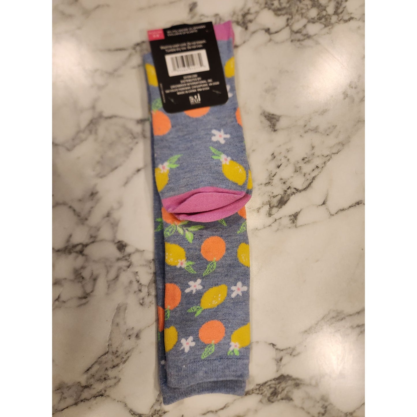 Beverly Hills Polo Club Womens Knee High Socks Citrus Print Pink & Blue Size 5-9