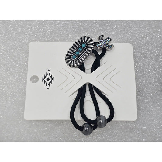 Western Style Faux Turquoise & Rhinestone Hair Ties Ponytail Holders Cactus