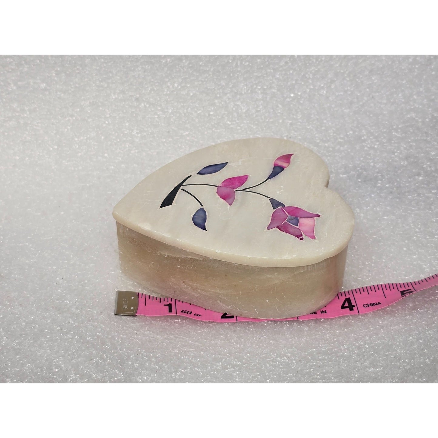 Elegant Moments Handcrafted Genuine Soapstone Heart Trinket Box Inlaid Floral