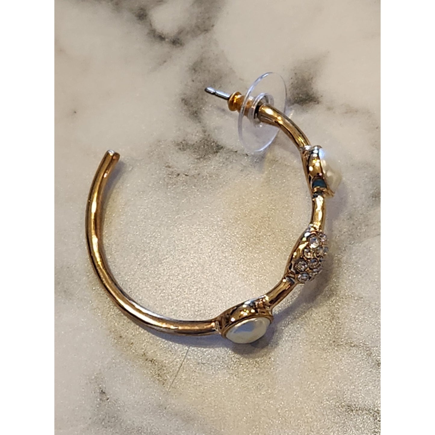 Anne Klein Gold-Tone Hoop Earrings With Faux Pearl & Crystal Accents