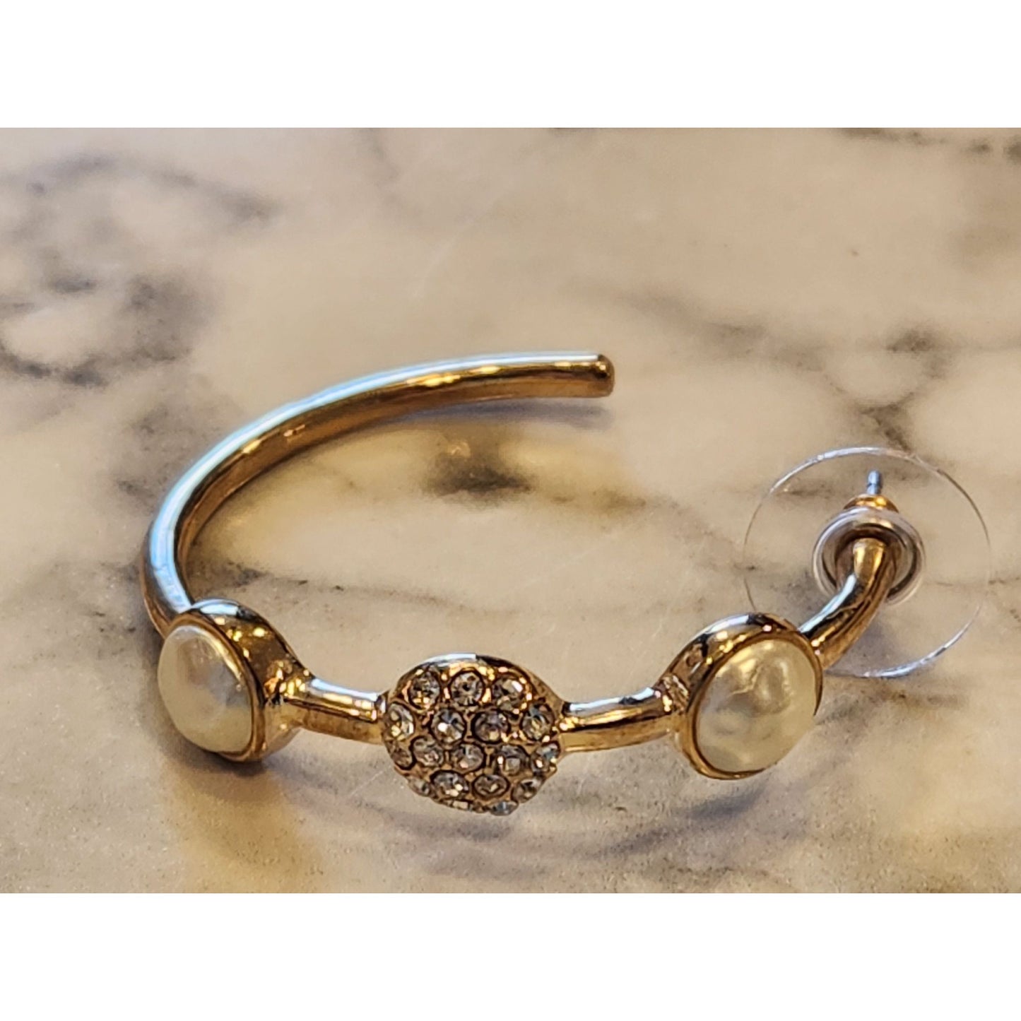 Anne Klein Gold-Tone Hoop Earrings With Faux Pearl & Crystal Accents