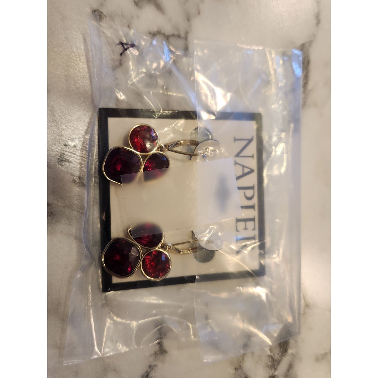 Napier Red Gemstone Drop Earrings With Gold-Tone Finish