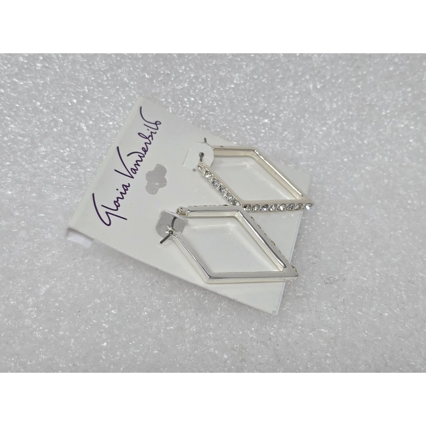Gloria Vanderbilt Silver-Tone Diamond-Shaped Hoop Earrings Rhinestone Accents