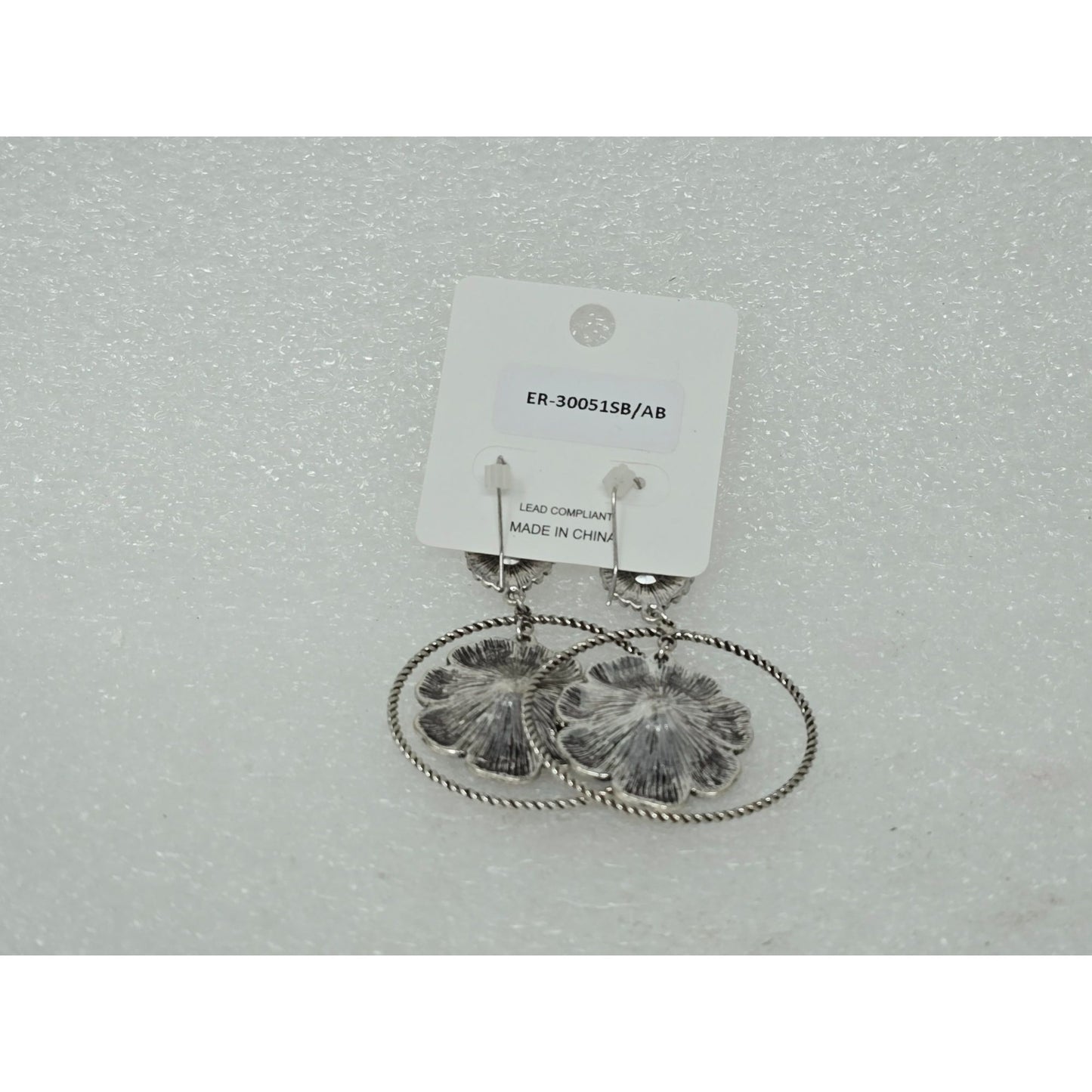 Silver Tone Floral Dangle Earrings With Iridescent Gemstones