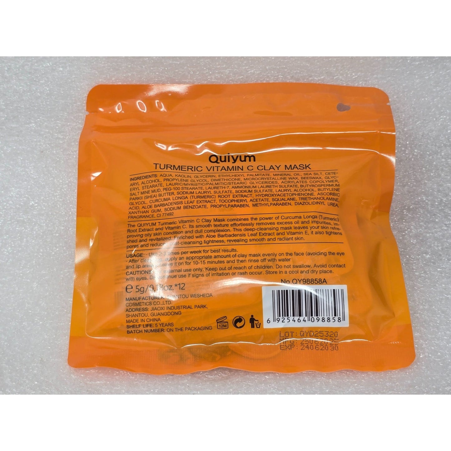 Quiyum Turmeric + Vitamin C Clay Mask Deep Cleansing Skin Tone Balance 12 pk