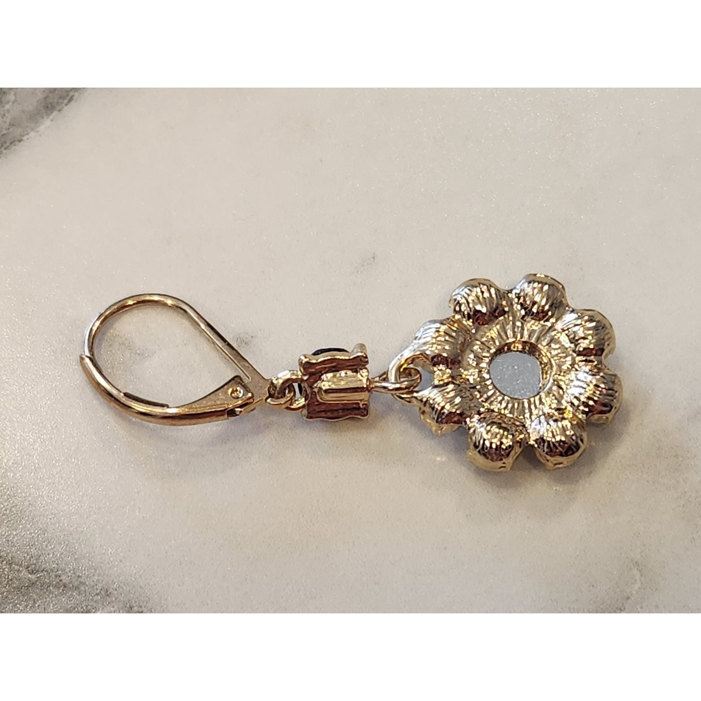 Napier Yellow & Crystal Flower Dangle Earrings With Black Accent On Leverback