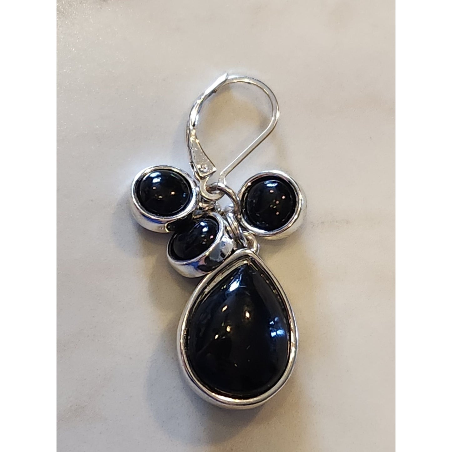 Napier Silver-Tone Drop Earrings With Black Stone Accents - Elegant And Stylish