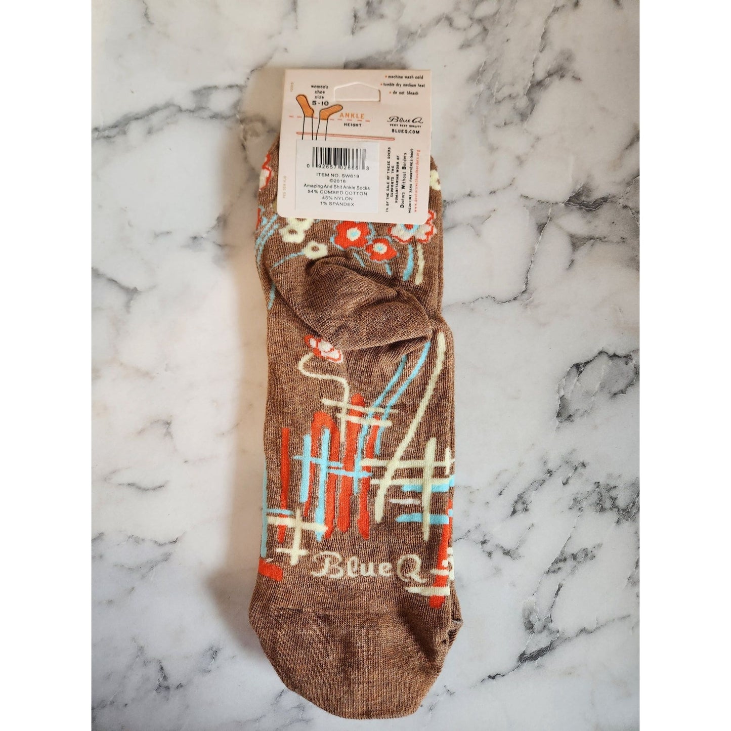 You're All Amazing Women's Ankle Socks Blue Q 5-10 Cotton Floral Design Brown