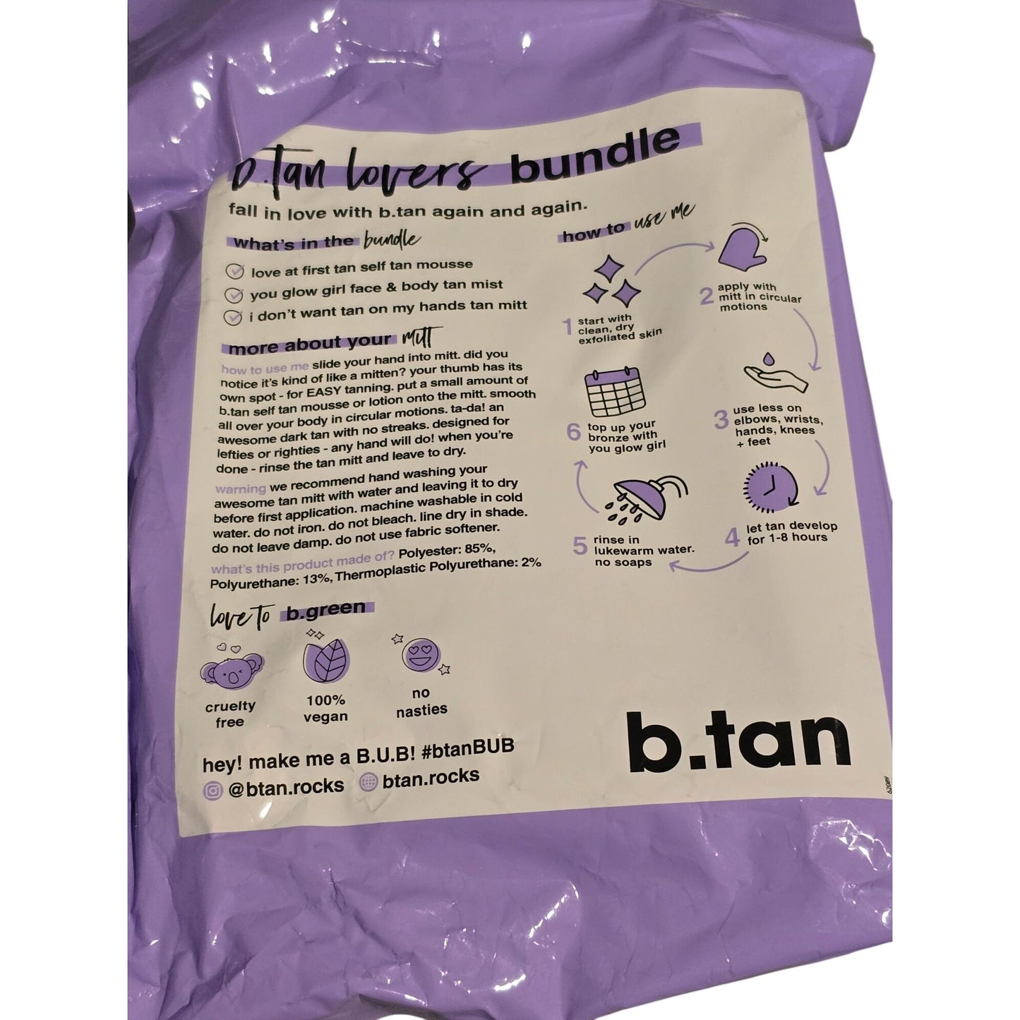 BTan Lovers Bundle Self Tan Mousse Face & Body Tan Mist & Mitt