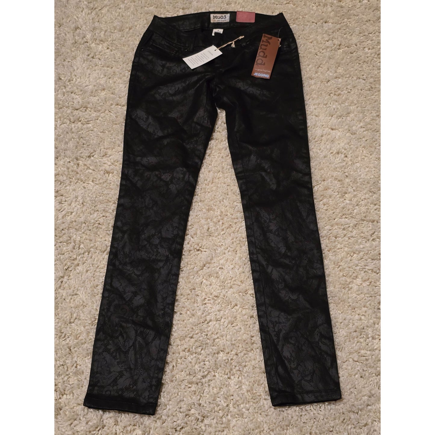 Mudd Black Coated Lace Print Jeggings Size 3