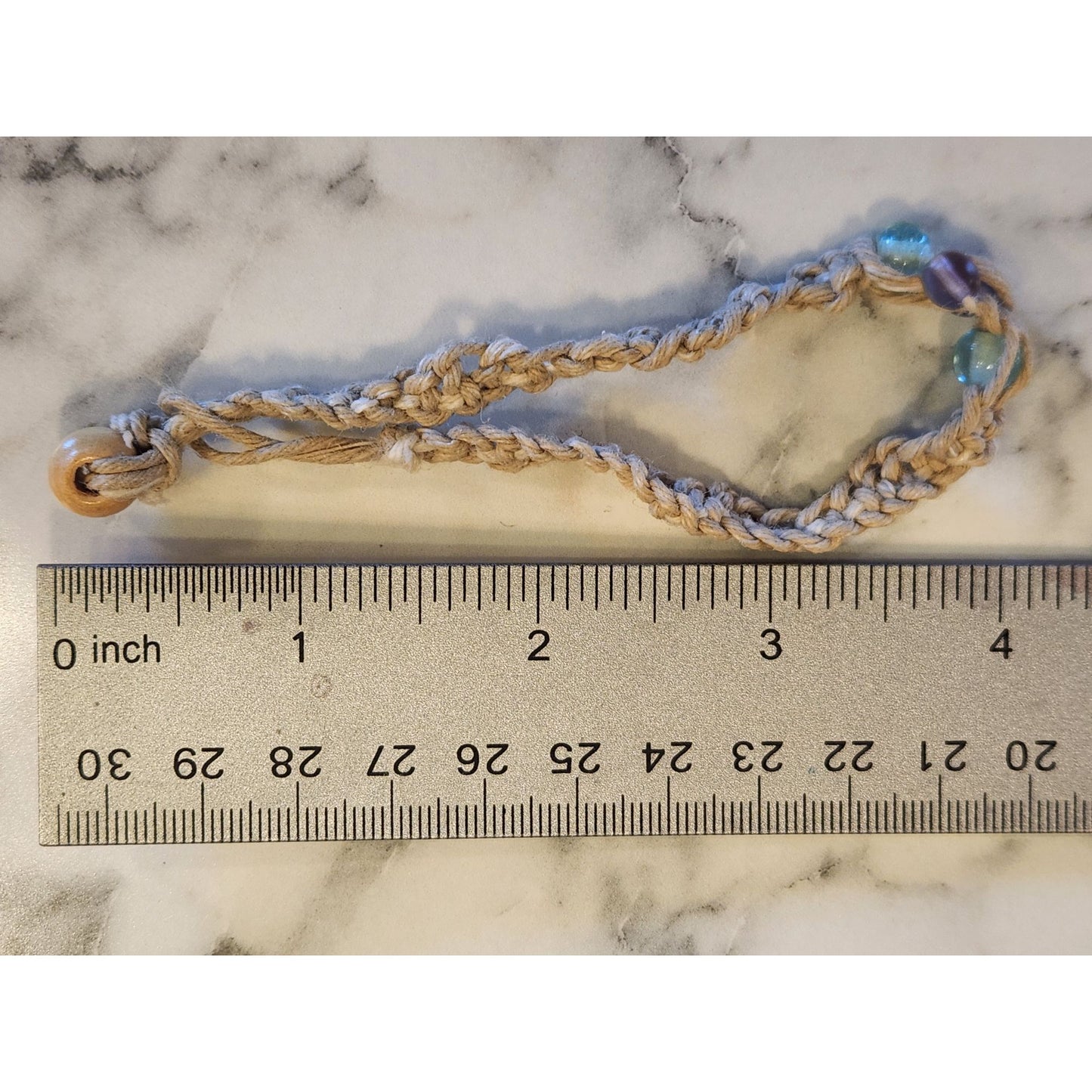 Handcrafted Natural Braided Bracelet With Glass Beads & Wood Button Closure