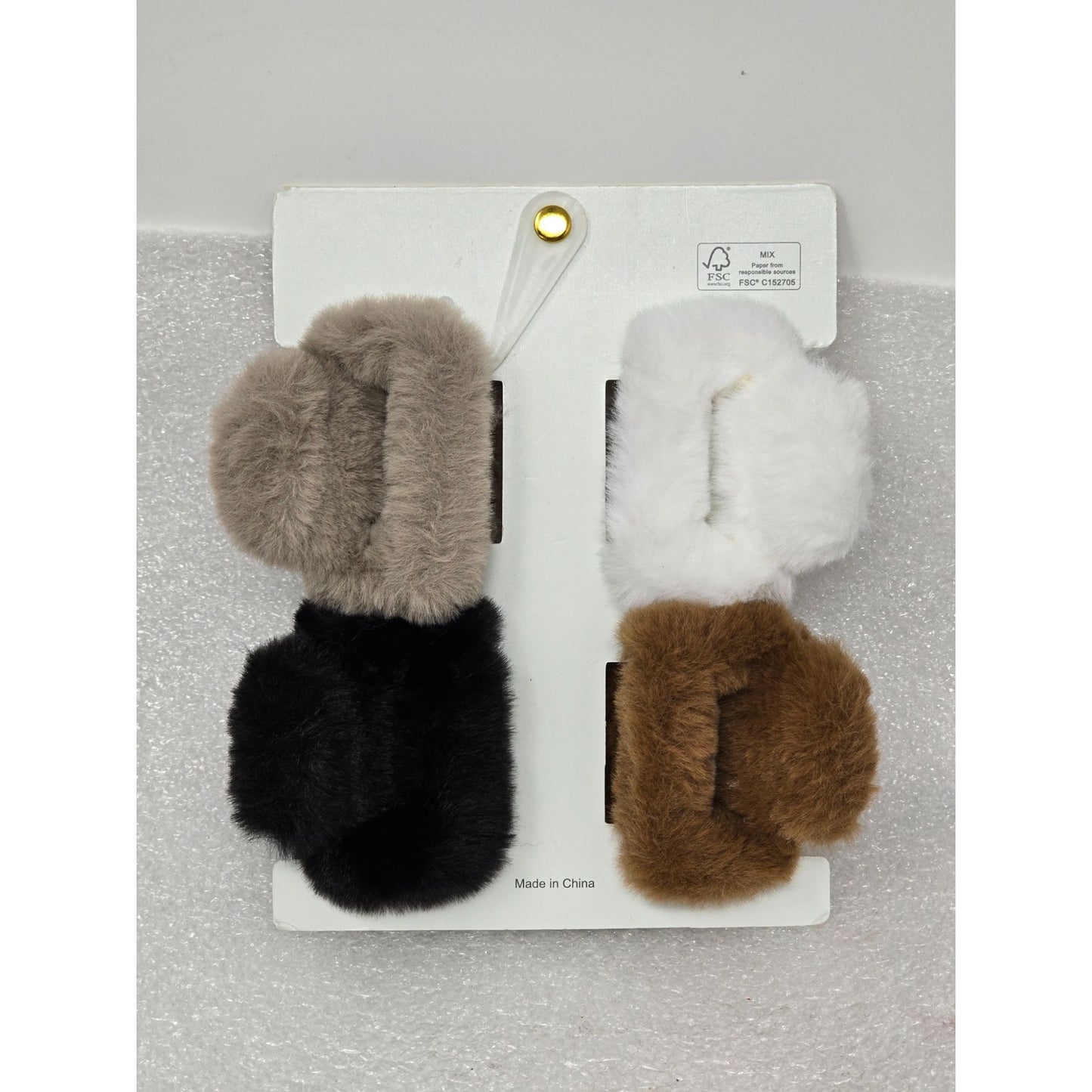 Sunday State Fuzzy Faux Fur Hair Clip Set of 4 - White, Taupe, Brown & Black