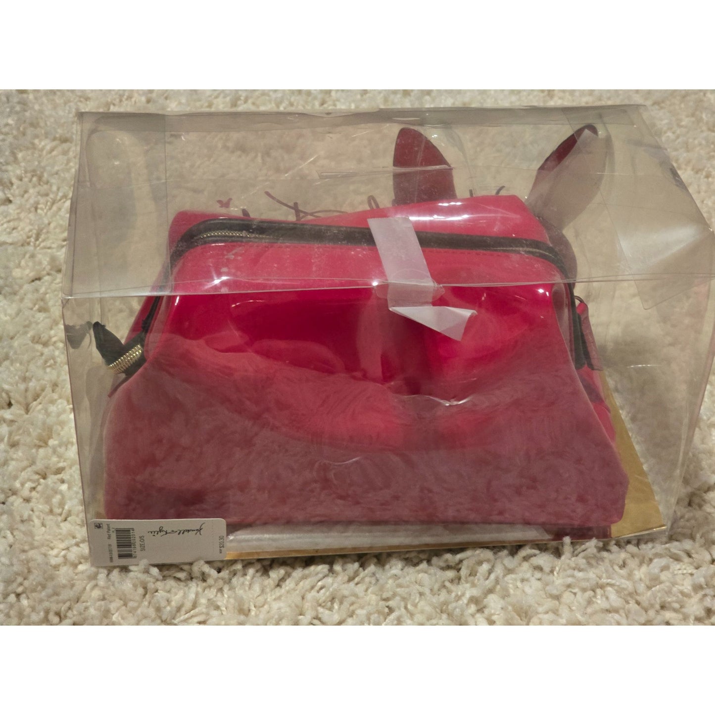 Kendall + Kylie Katie Red Patent Cosmetic Makeup Bag Bunny Ear Mirror Set