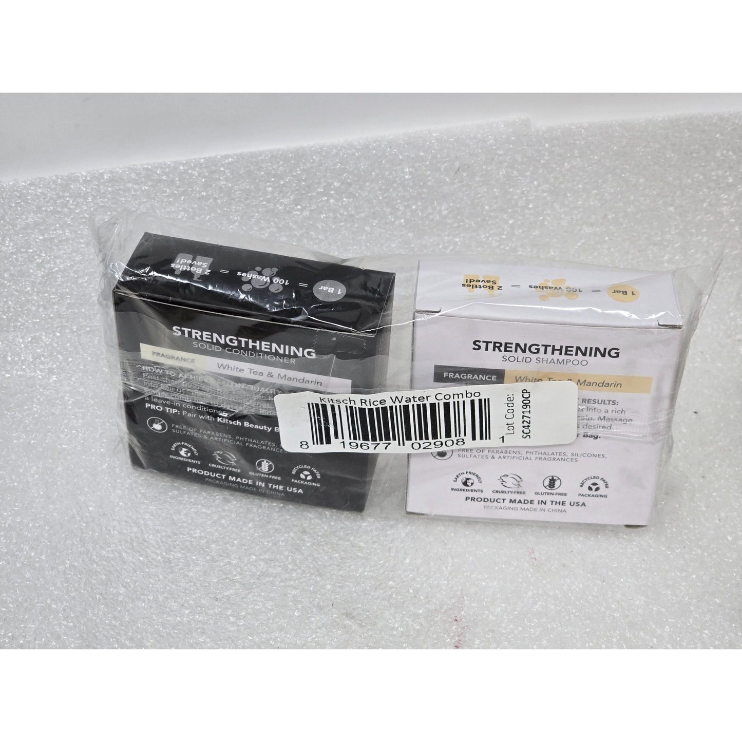 Kitsch Strengthening Solid Shampoo & Conditioner Rice Water Protein Bar Set