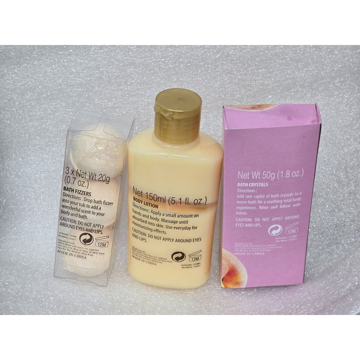 Mind Body Soul Fresh Peach Mandarin Bath & Bodycare Set Fizzers Lotion Crystals