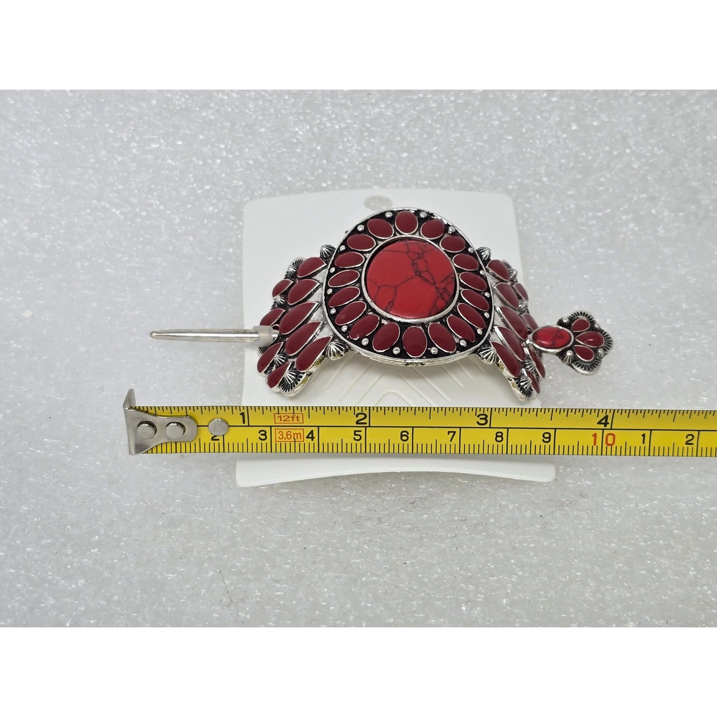 Southwestern Style Red & Silver Tone Hair Pin Barrette