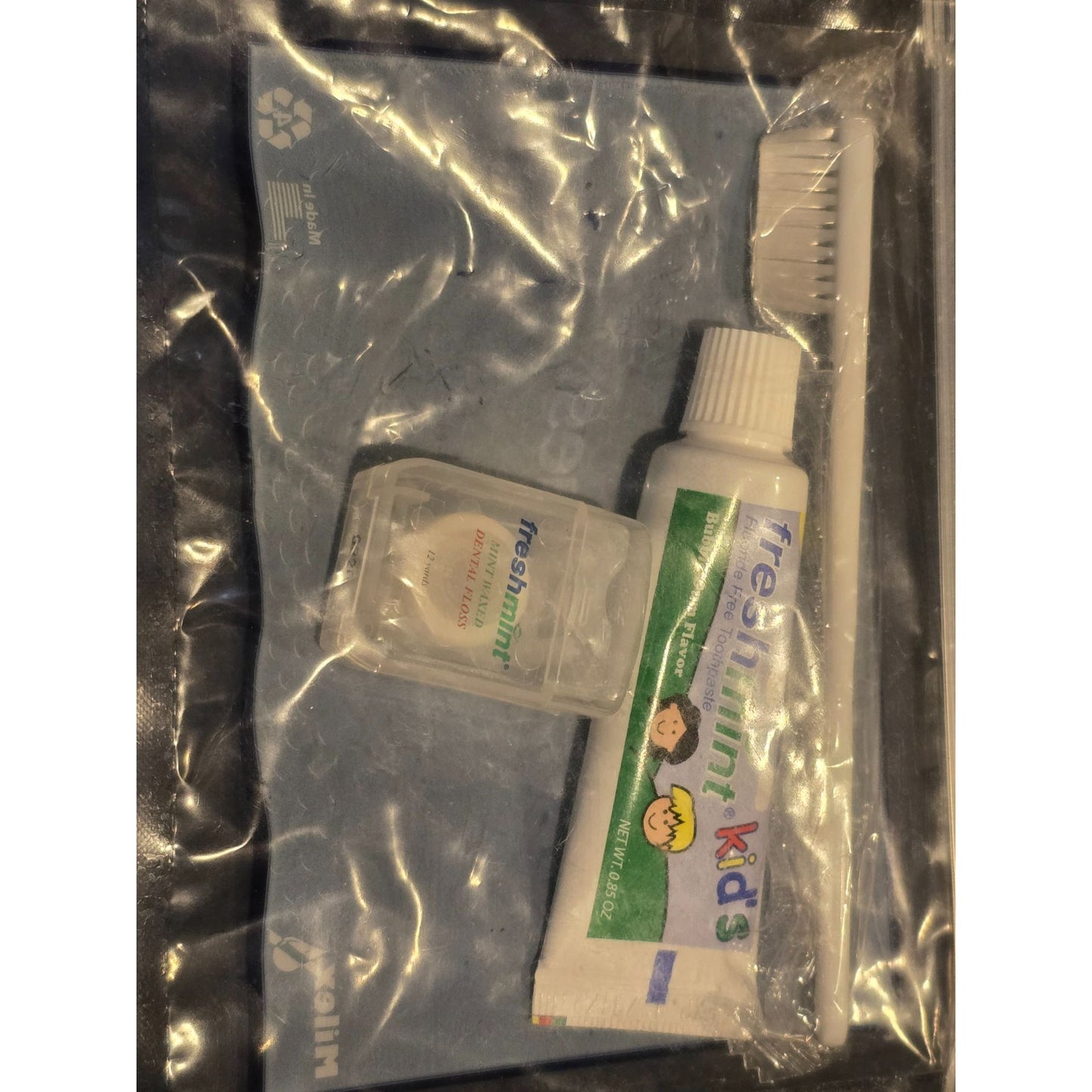Travel Dental Kit Freshmint Kids Bubblegum Toothpaste Floss Toothbrush in Pouch