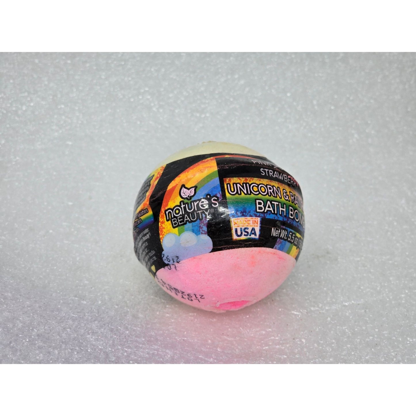 Nature's Beauty Unicorn & Rainbows Pink Jasmine & Strawberry Bath Bomb 5.5 Oz