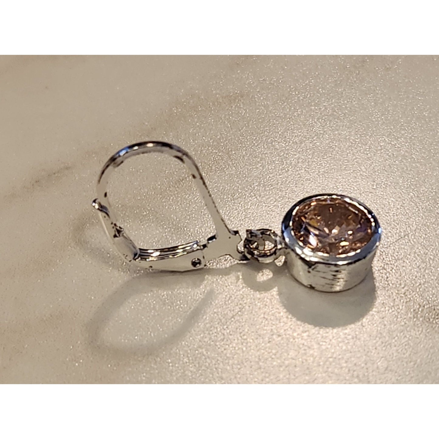 Sterling Silver Leverback Earrings With Round Champagne CZ Drop