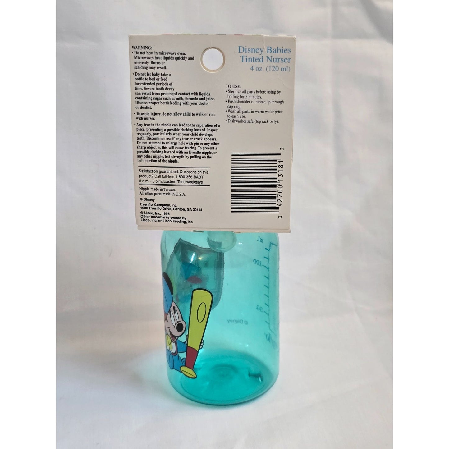 Vintage Evenflo Disney Babies Tinted Nurser Silicone Nipple 4 Oz Mickey Mouse