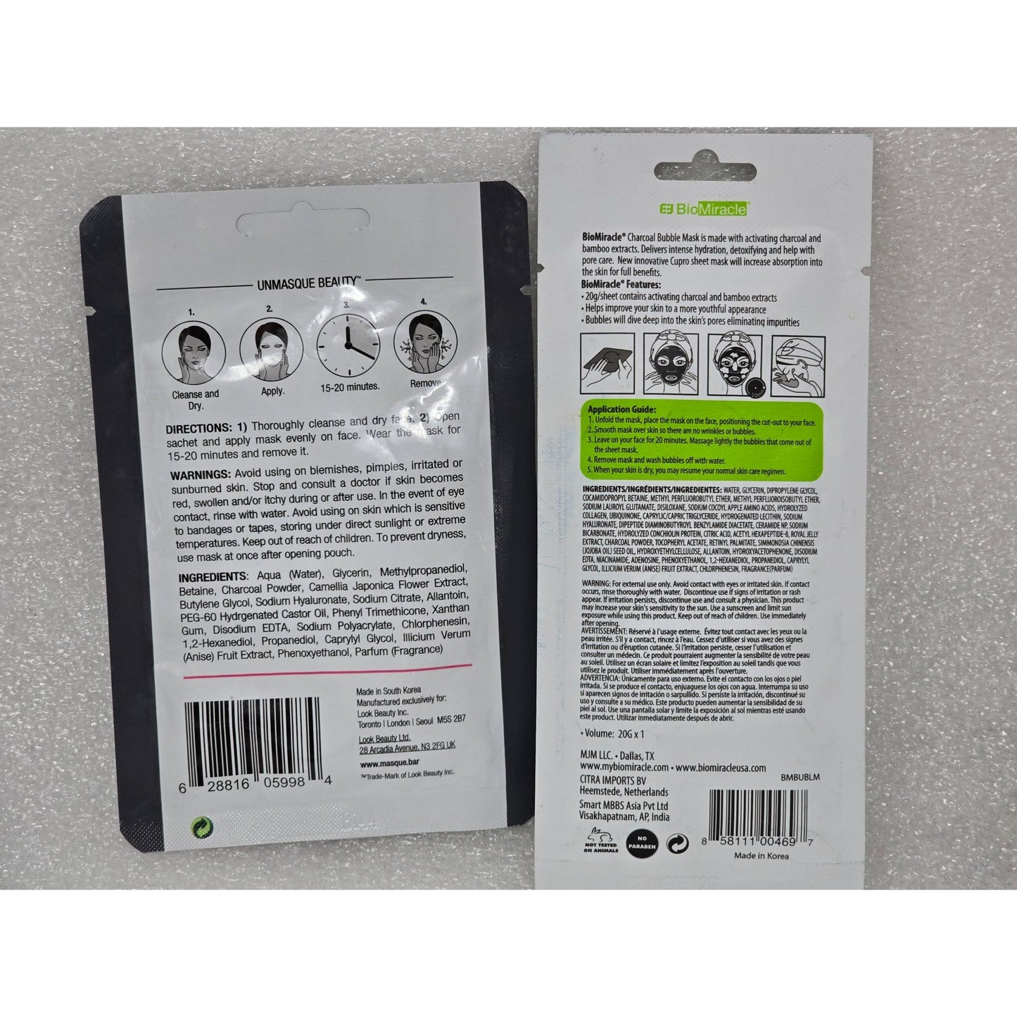 Masque Bar Sheet Mask & Bio Miracle Charcoal Bubble Mask Duo Set