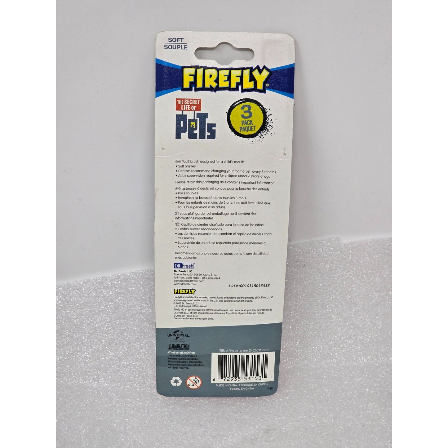 Firefly Secret Life Of Pets Kids Toothbrush Set Soft Bristles 3 Pack