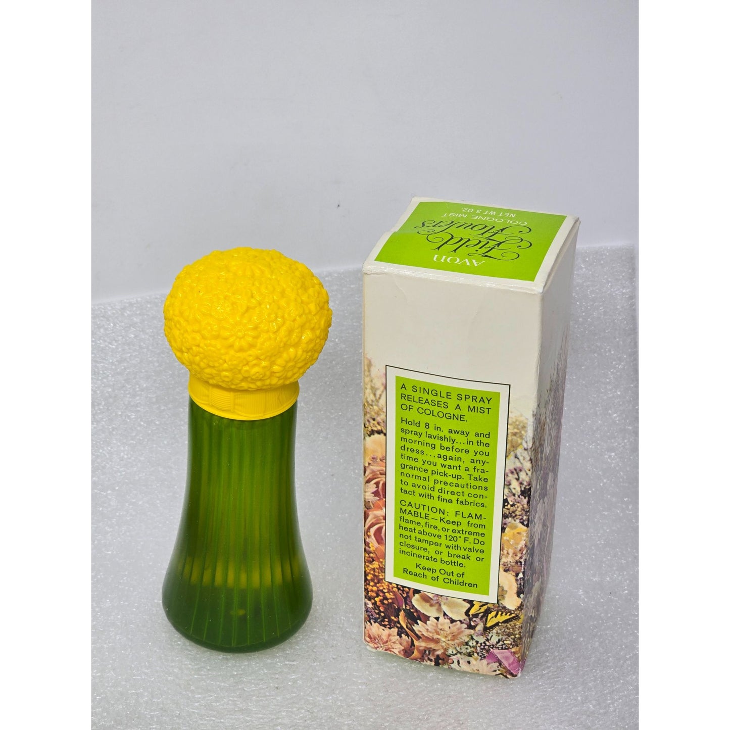 Avon Field Flowers Cologne Mist 3 Oz With Box Vintage Green Glass Bottle