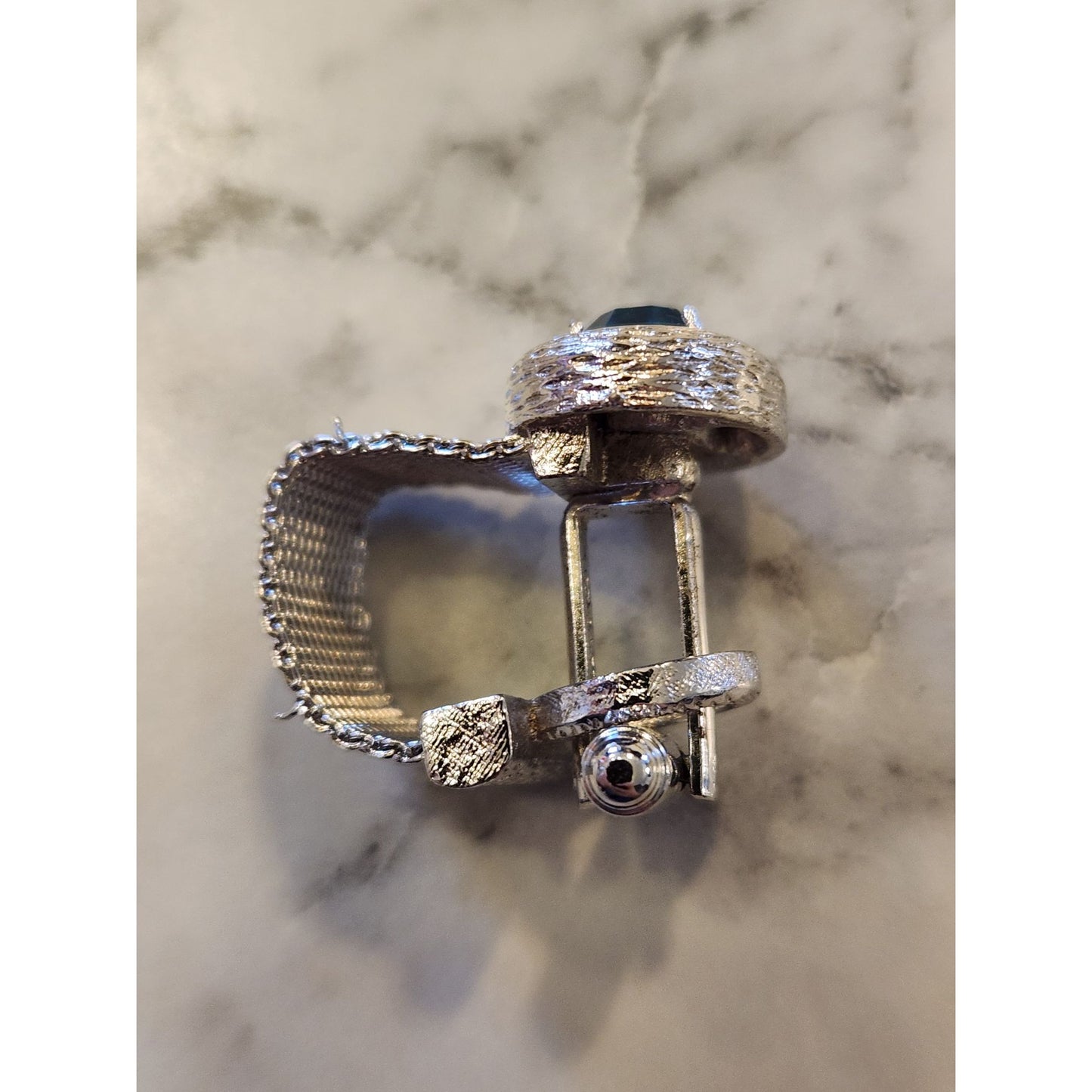 Vintage Shields 5th Avenue Mens Faux Blue Topaz Cufflink With Silver-Tone Mesh