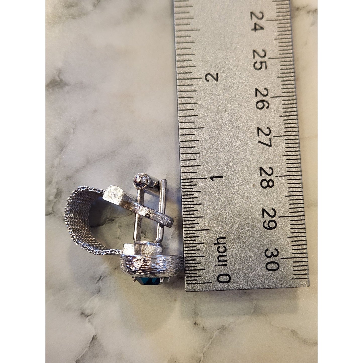 Vintage Shields 5th Avenue Mens Faux Blue Topaz Cufflink With Silver-Tone Mesh