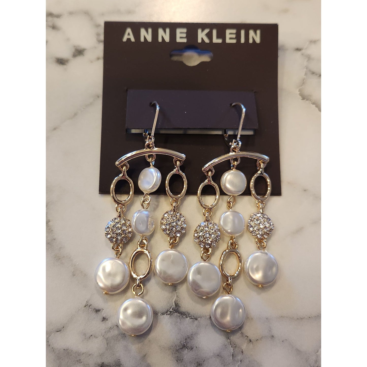 Anne Klein Gold-Tone Drop Earrings With Faux Pearls & Crystal Accents