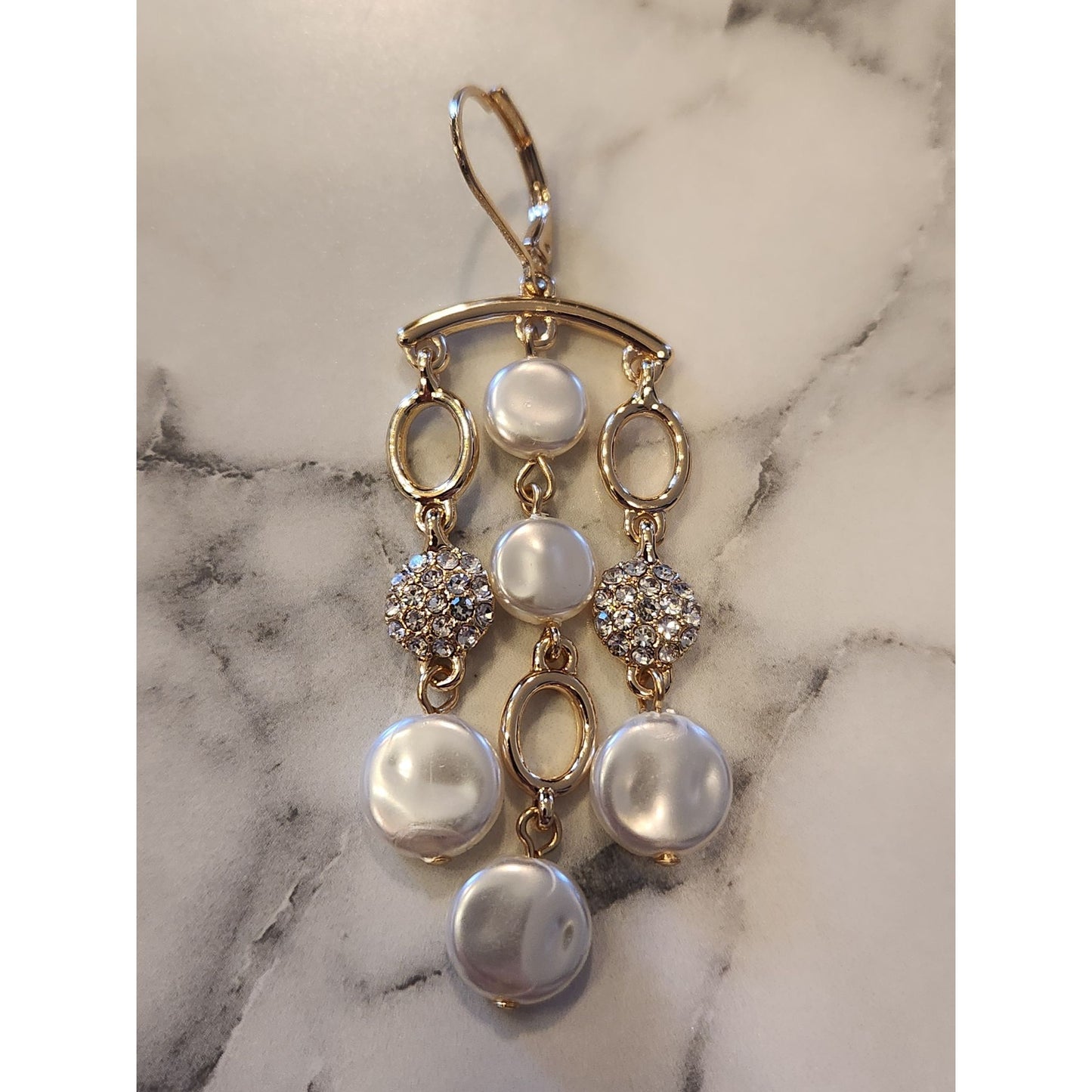Anne Klein Gold-Tone Drop Earrings With Faux Pearls & Crystal Accents