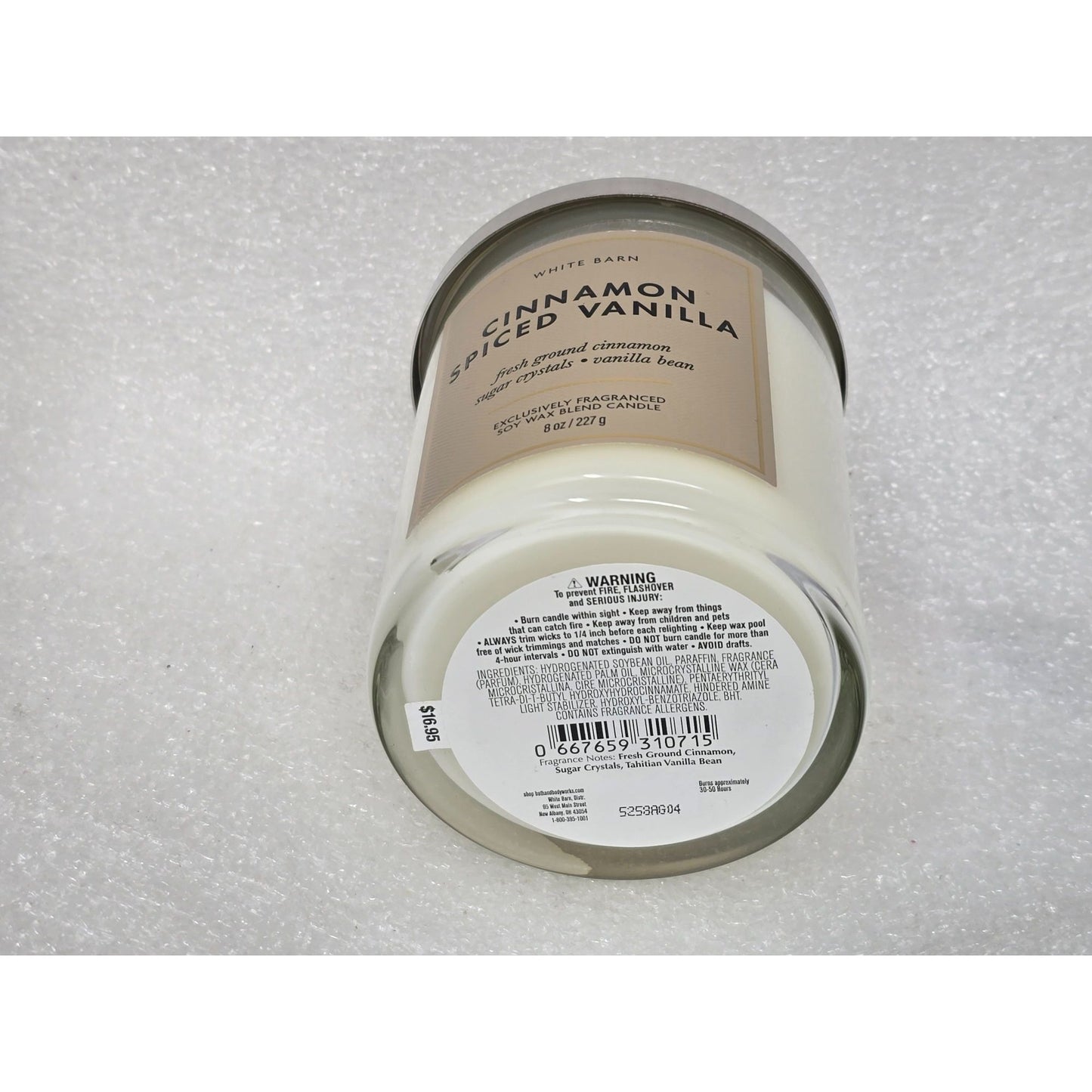 Bath & Body Works White Barn Cinnamon Spiced Vanilla 8 Oz Soy Wax Blend Candle