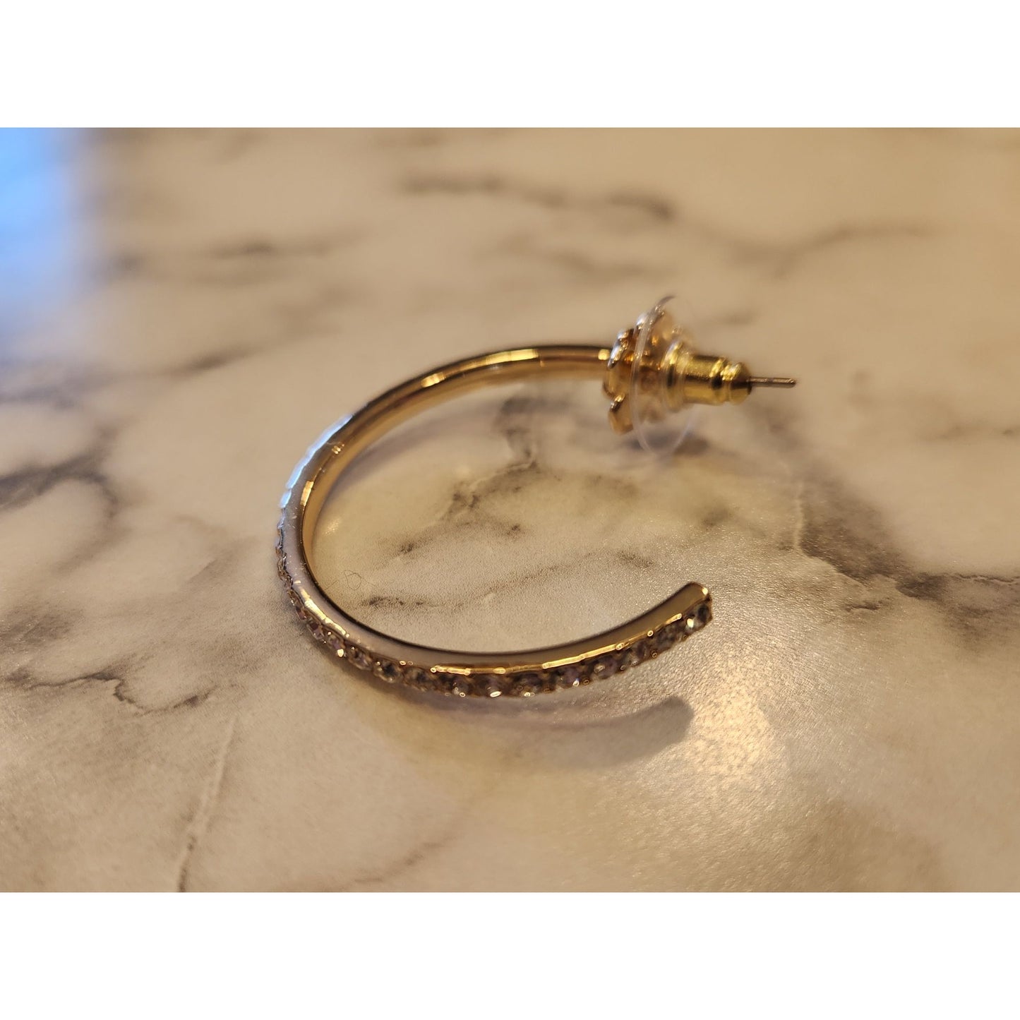 Anne Klein Gold-Tone & Crystal Half Hoop Earrings With Flower Backing