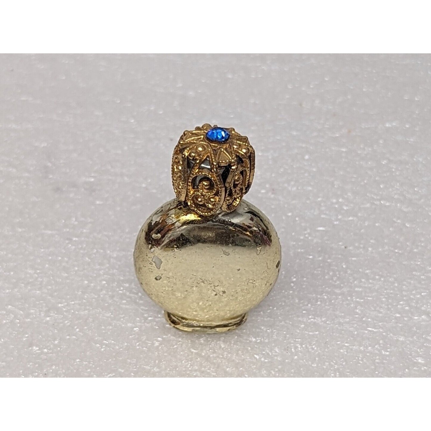 Vintage Miniature Perfume Bottle Gold Tone With Blue Rhinestone