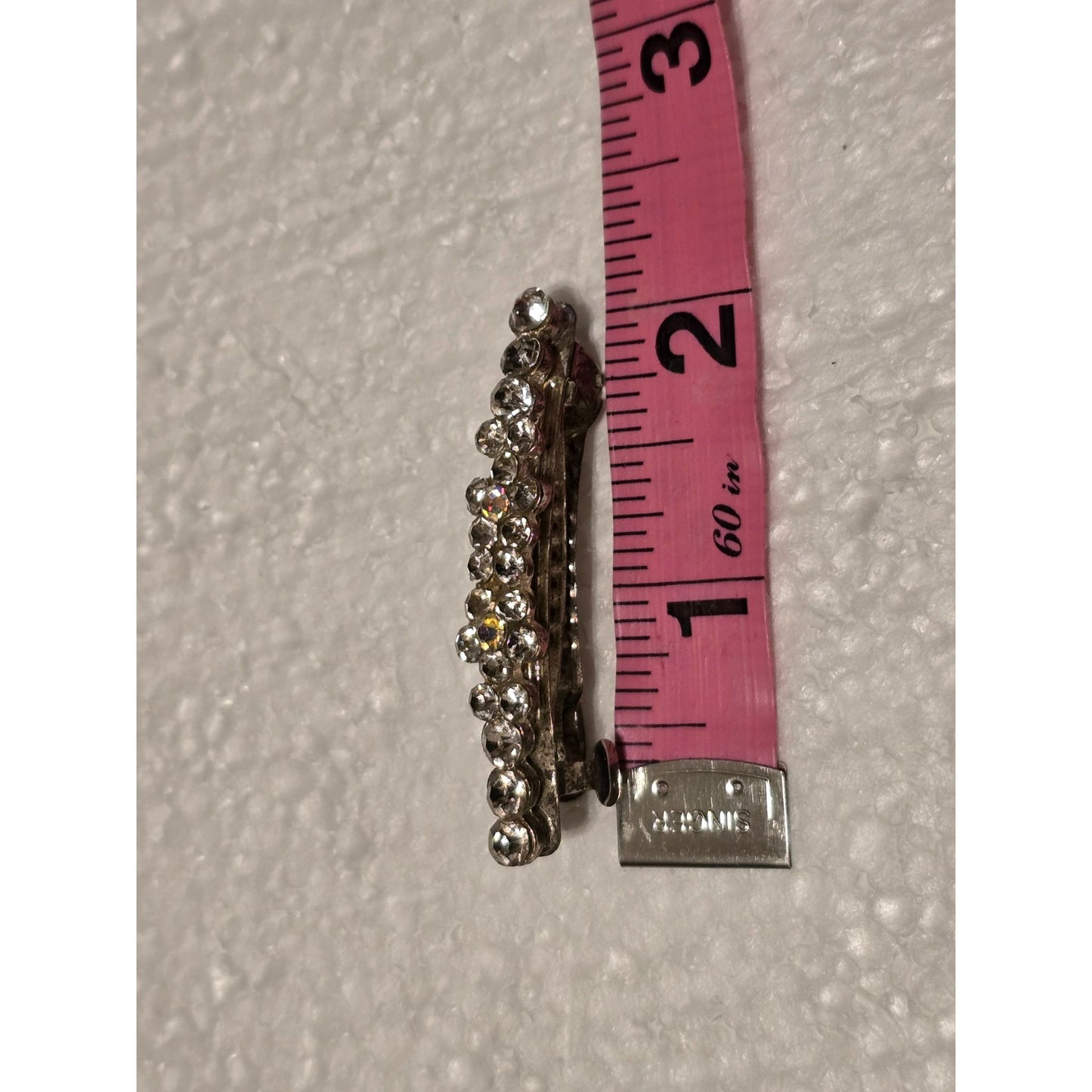 Vintage Rhinestone Floral Silver Tone Hair Clip Barrette