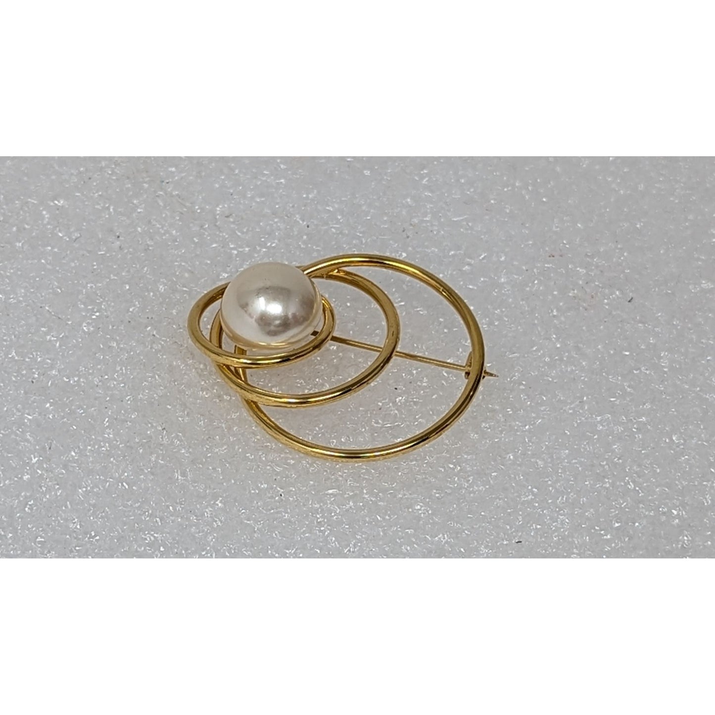 Vintage Napier Gold-Tone Triple Circle Brooch Pin With Faux Pearl Center