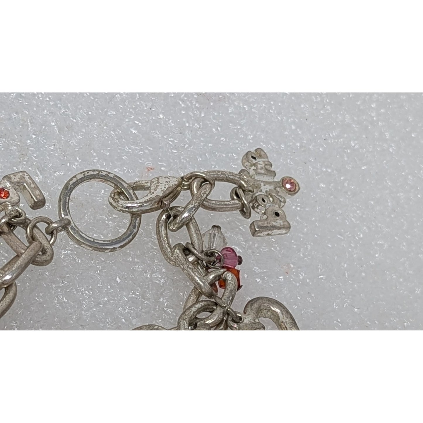 Vintage Silver Tone Charm Bracelet With Love XOXO Hearts & Beads 7.5 Inches