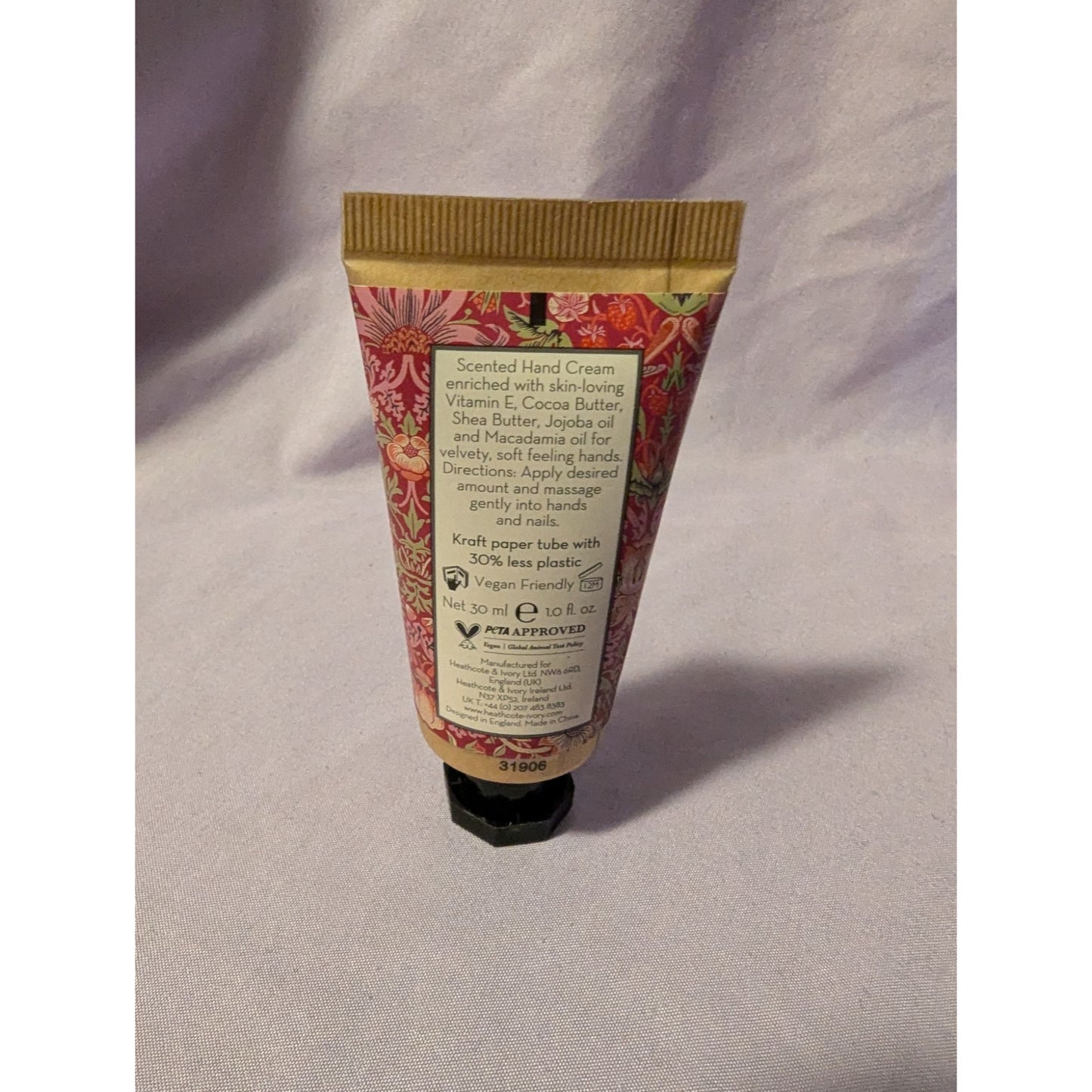William Morris Vegan Hand Cream Patchouli & Red Berry 30ml Hydrating Moisturizer