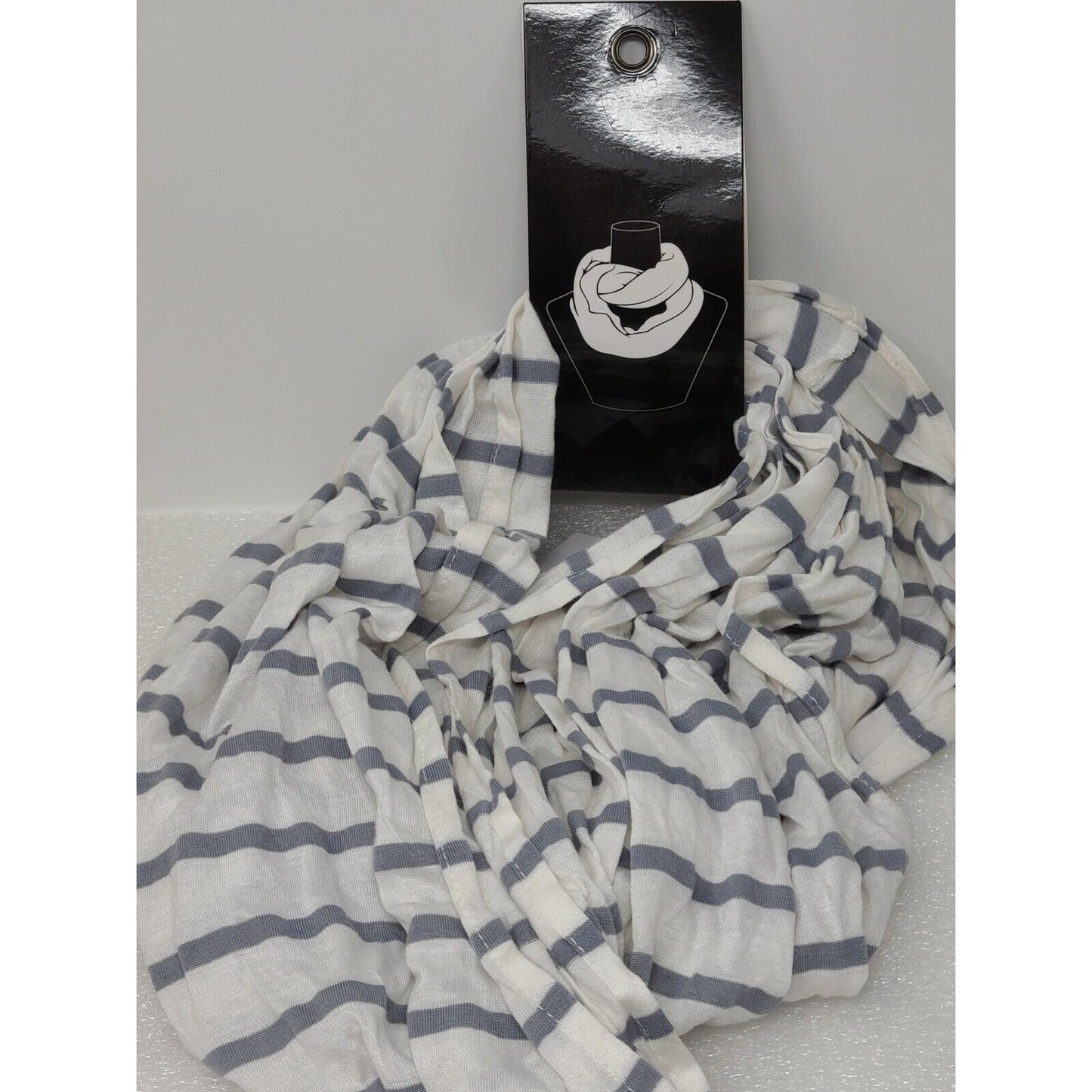 Infinity Scarf White with Grey Stripes Striped