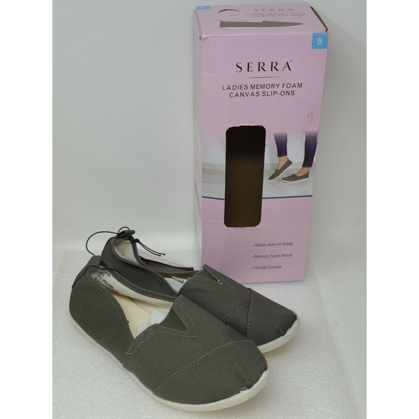 Serra Ladies Women's Olive Green Memory Foam Canvas Slip Ons Size 8
