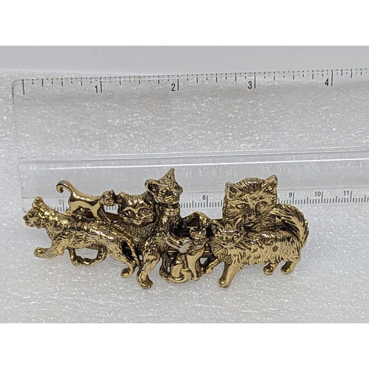 Vintage Made In France Cat Gold Tone Metal Hair Clip Barrette
