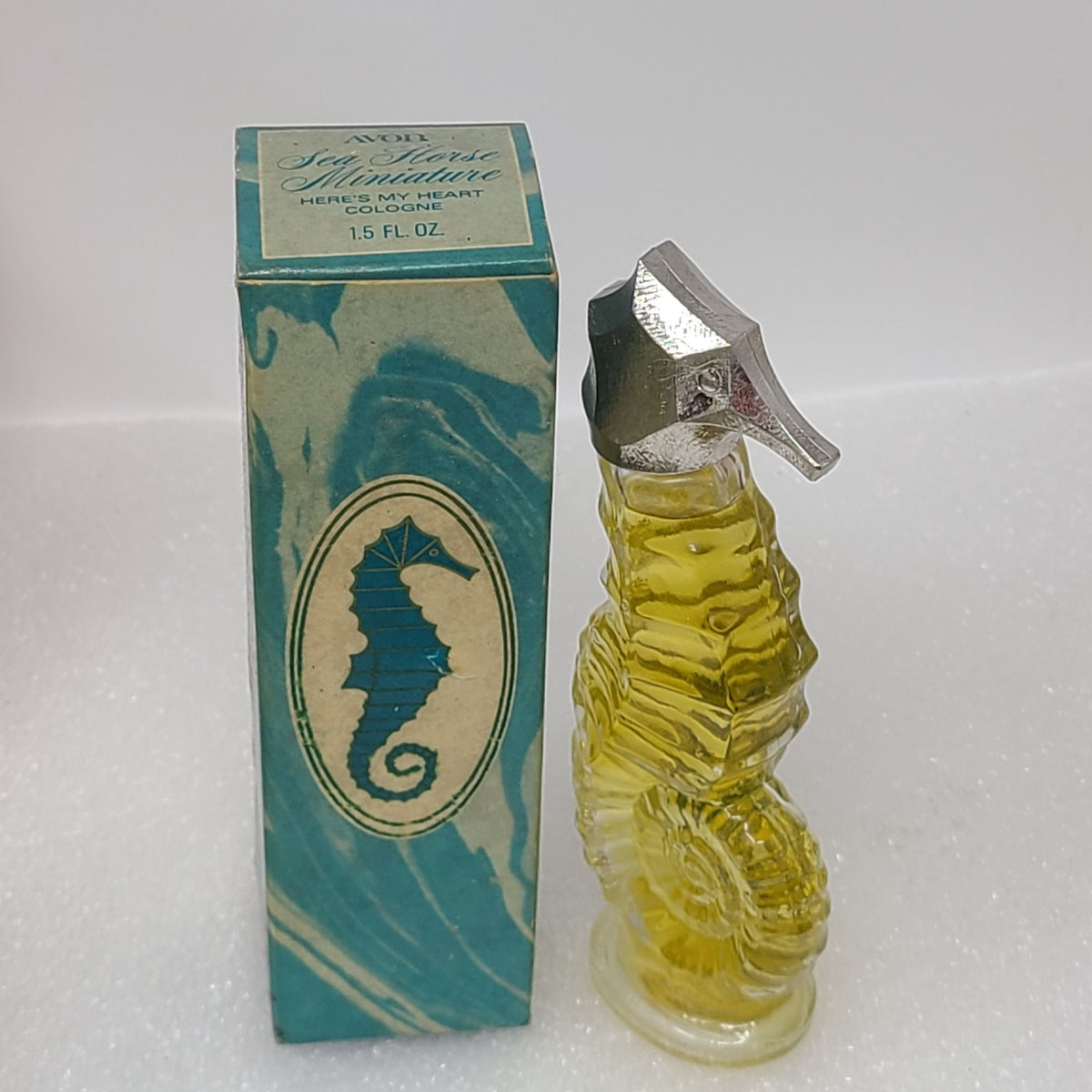 Vintage Avon Sea Horse Miniature Here's My Heart Cologne 1.5 oz