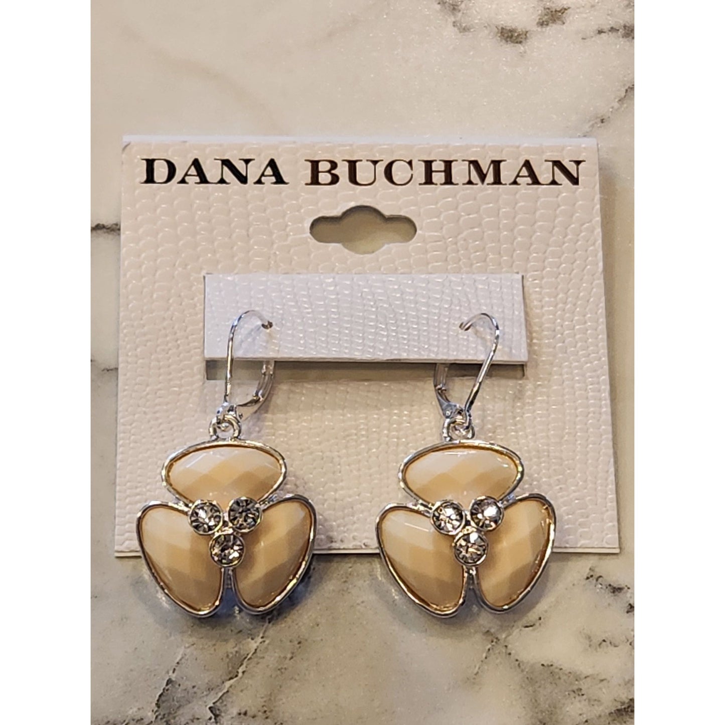 Dana Buchman Cream Enamel & Rhinestone Flower Drop Earrings
