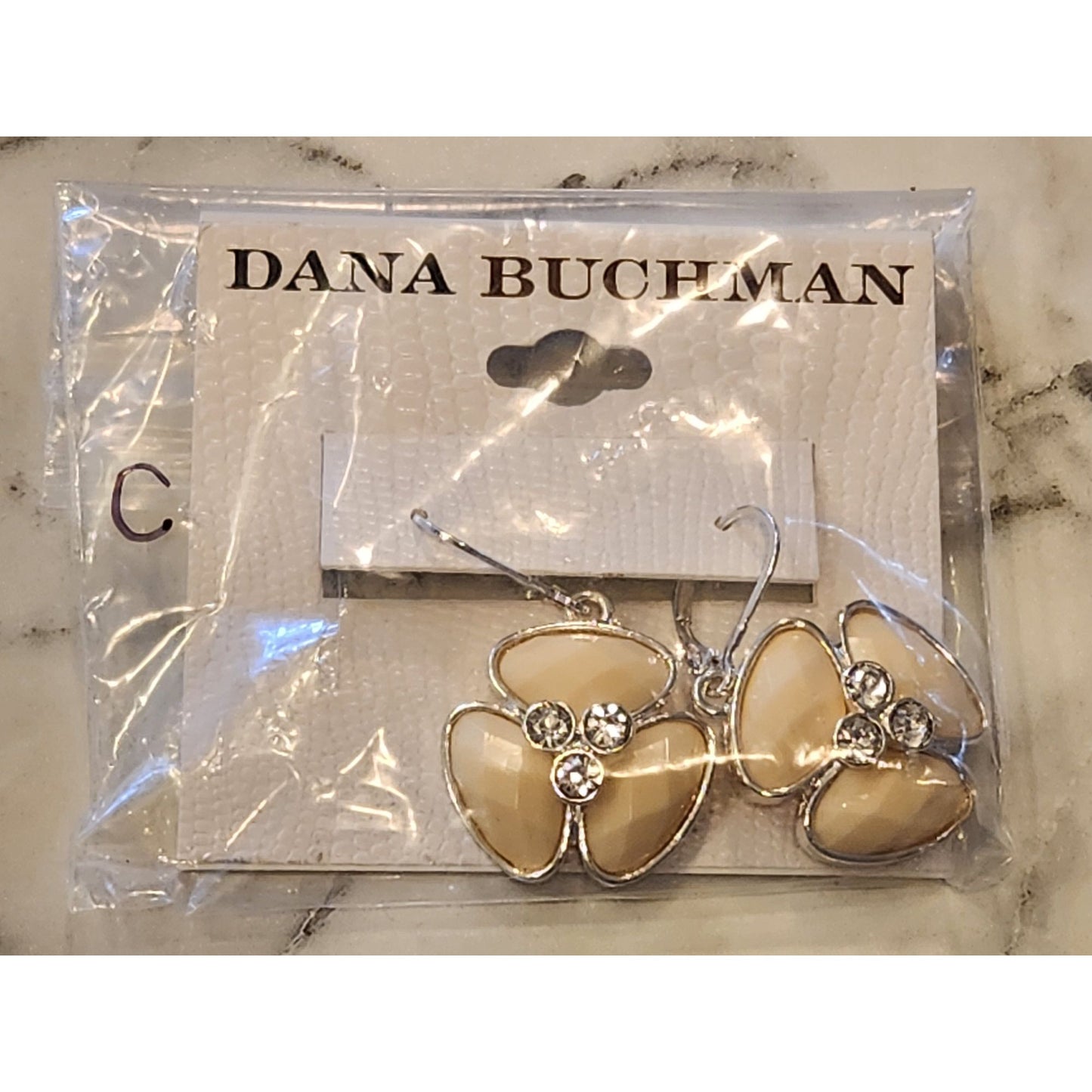 Dana Buchman Cream Enamel & Rhinestone Flower Drop Earrings