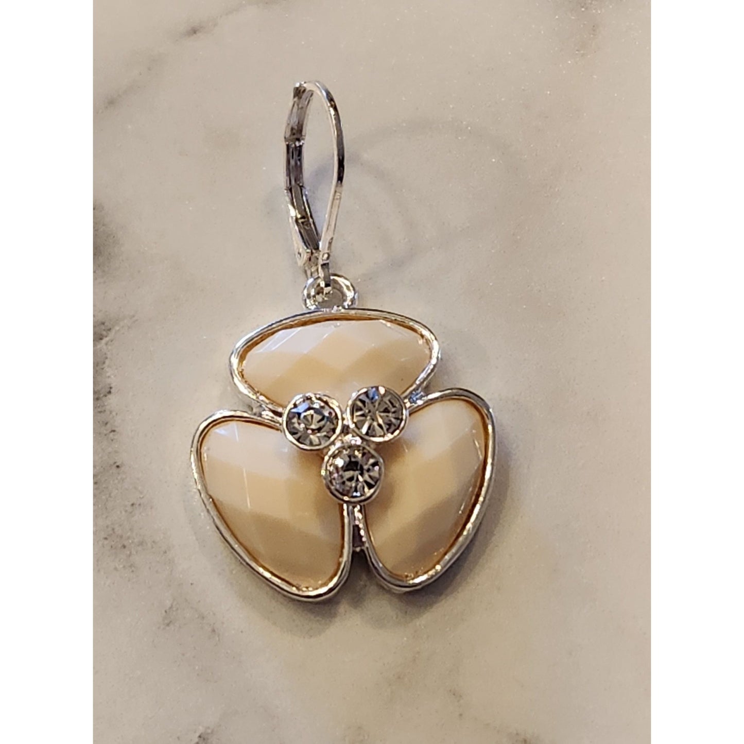 Dana Buchman Cream Enamel & Rhinestone Flower Drop Earrings
